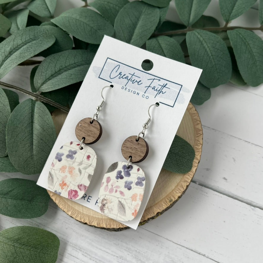 Rectangle Round Earrings - Floral Whimsy