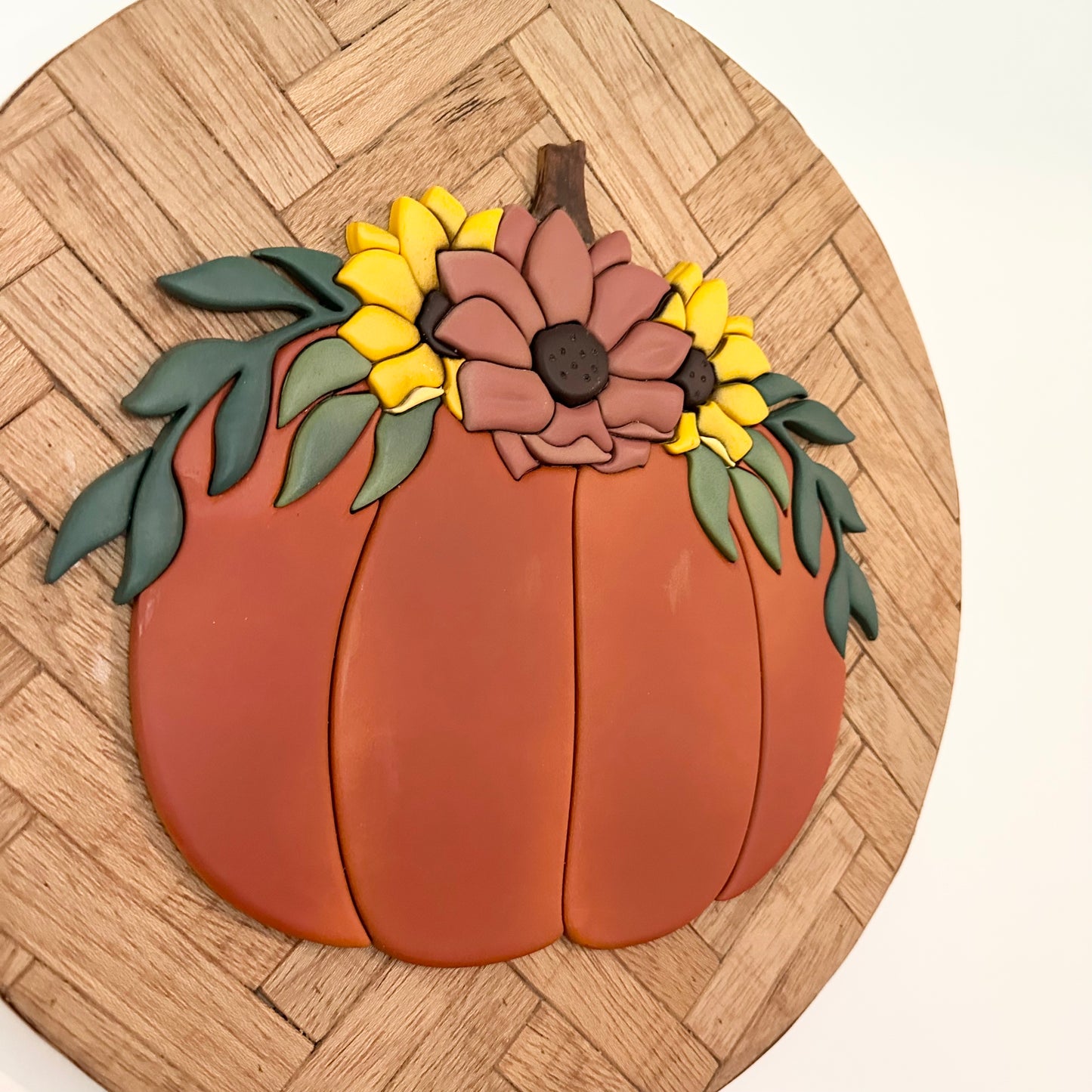 Floral Pumpkin with herringbone backer 3D wood sign