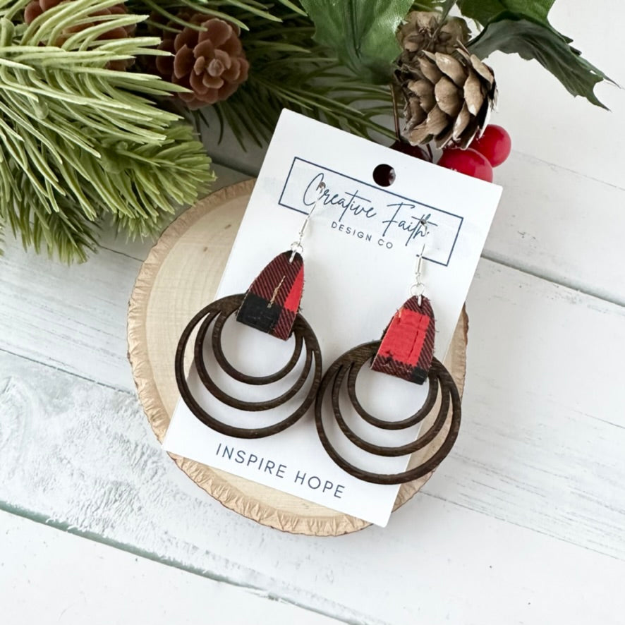 Triple Hoop Earrings - Buffalo Plaid
