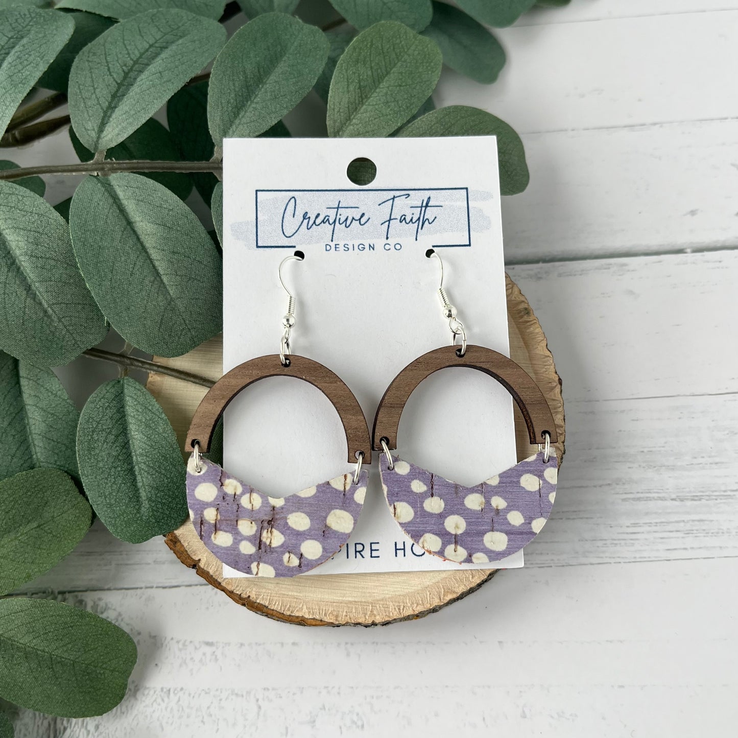 Split Arch Earrings - Lilac Dot