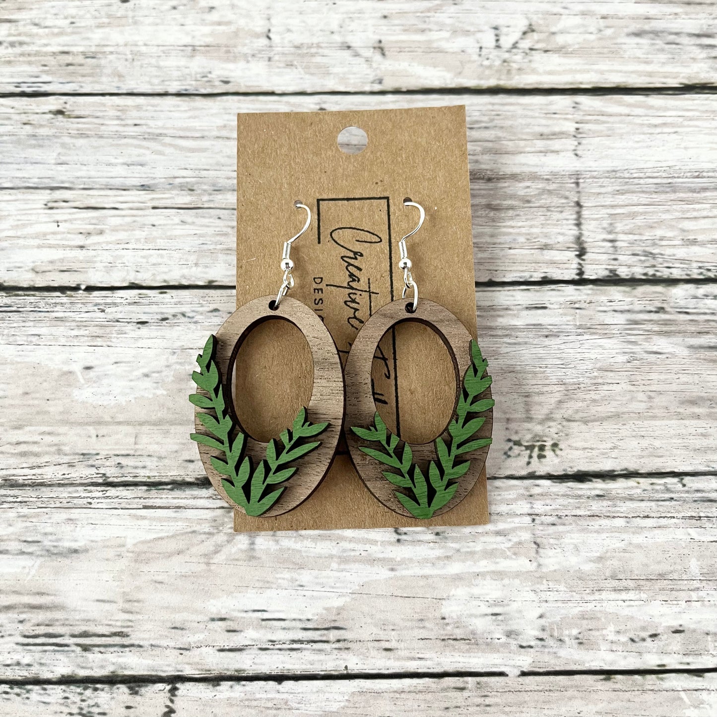 Vine leaf 3D wood earrings