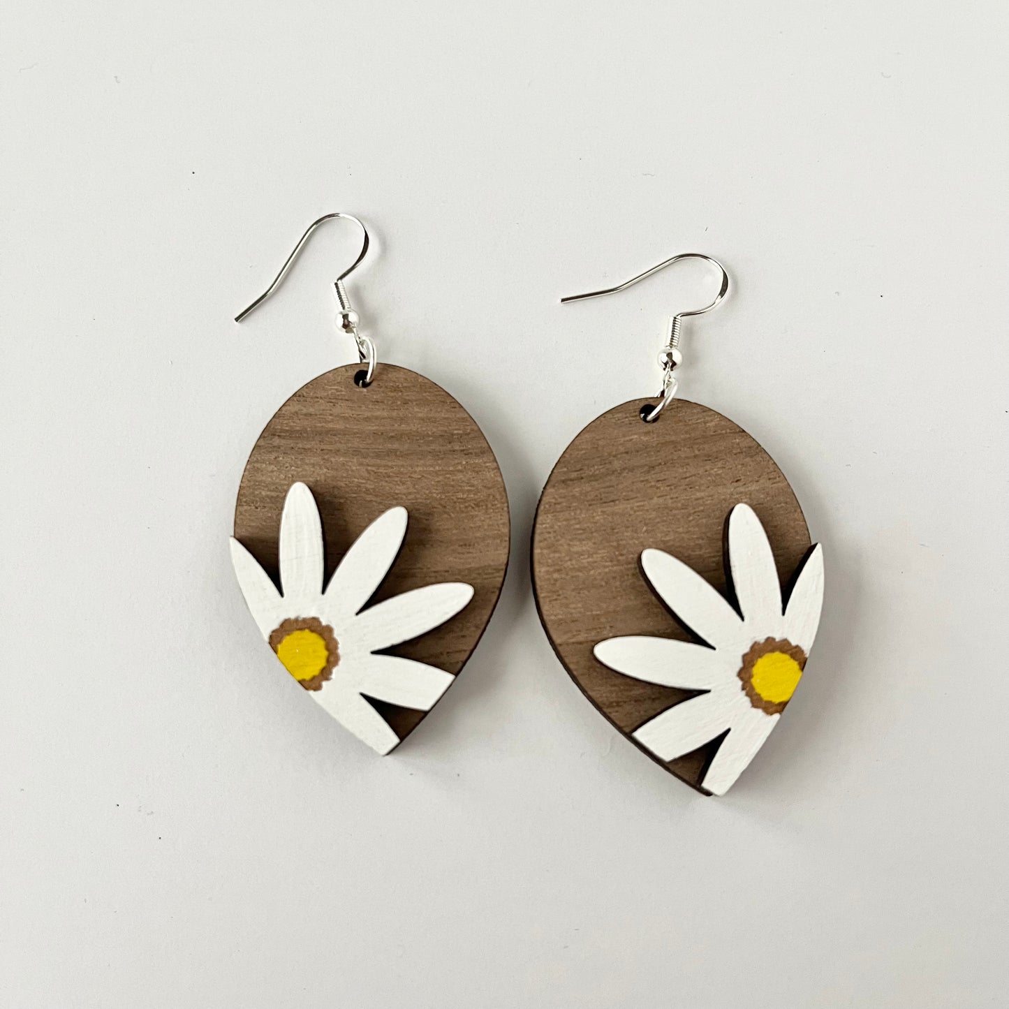 daisy flower 3d wood earrings