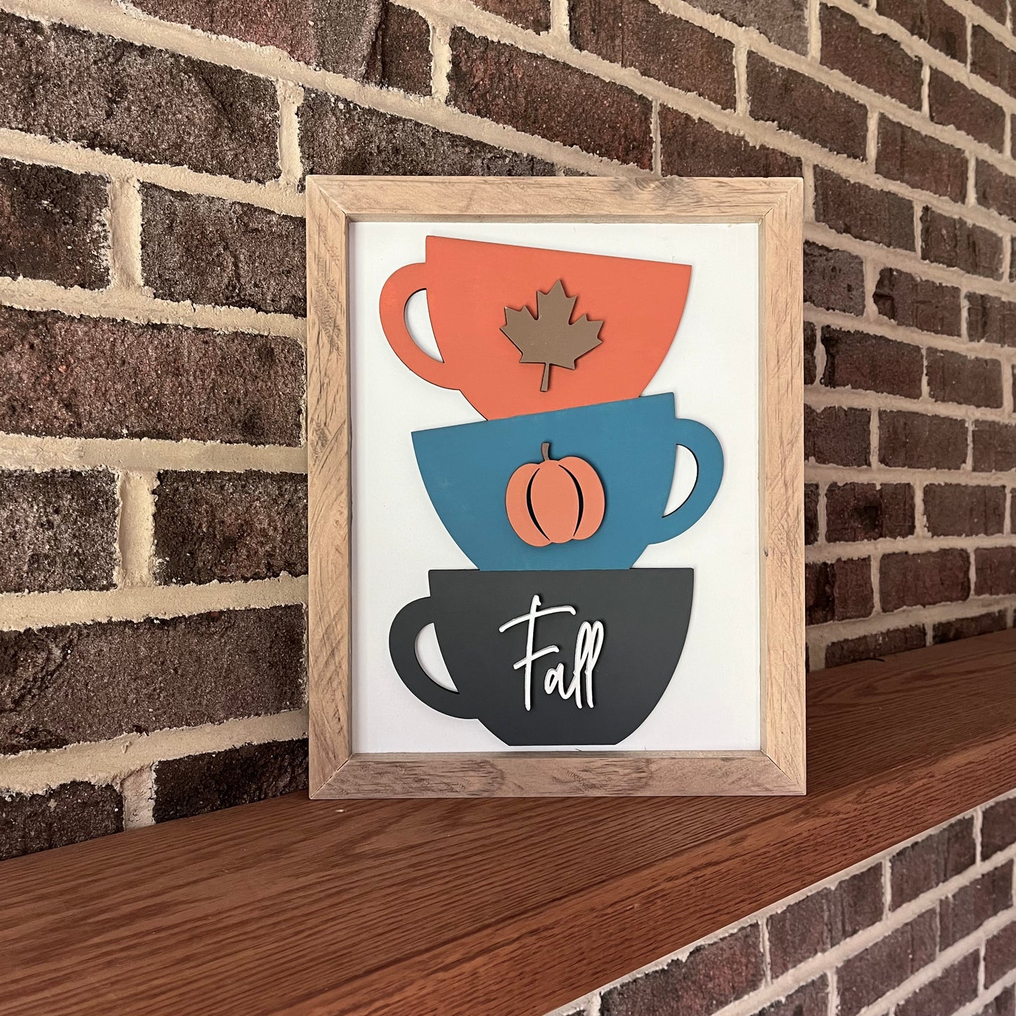 Fall mug stack 3D wood sign